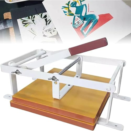 Manuell flatbed tryckpress med handspak, dubbel positionering av axelhål, 30 x 30 cm tryckplatta, justerbar höjd för träblocksbläck