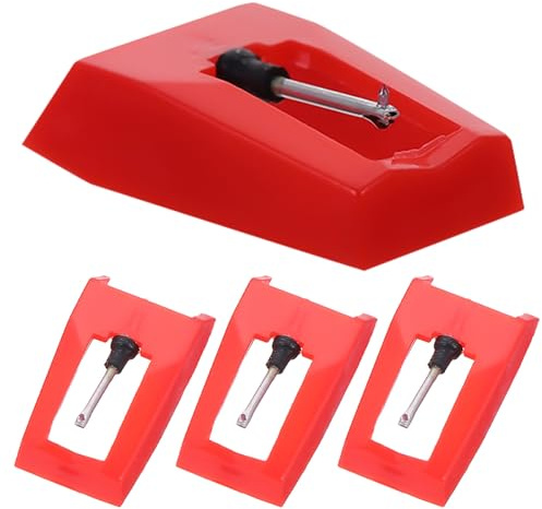 DIYEAH Stylets de Platine Vinyle Universels, Lot de 4 Aiguilles Rouges en Aluminium et Plastique pour Tourne-disque et Phonographe, Accessoire de Remplacement Compatible Platine Vinyl,
