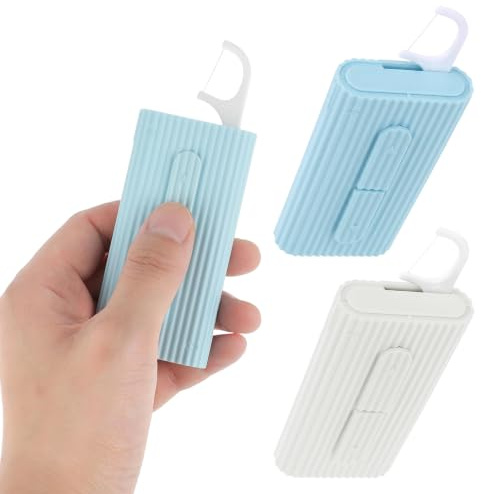 XBFOCNH Dispensador de Hilo Dental Automático Portátil, Pack de 2 Cajas de Hilo Dental Recargables (Blanco y Azul), Estuche de Seda Dental para Limpieza Interdental en Viajes y Uso Diario