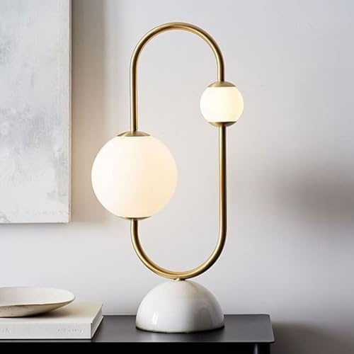 Guld klotlampa Marmor Skrivbordslampa Geometriska sänglampor G9 Bordslampor med vit glasskärm för sovrum Vardagsrum Avslut Bordsdekor Belysning