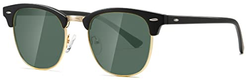 kimorn Polarizzate Occhiali da sole Unisex Retro Semi-Rimless Telaio Occhiali Classici AE0550 (Nero&G15, 52)