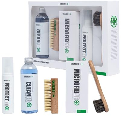 COMPLETE CLEAN & PROTECT Sneaker Kit - 5 Piece Kit includes Premium Cleaning Solution (200ml), Cleaning Brush, Microfibre Cloth, Waterproof Protection Spray, Applicator Brush