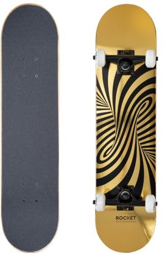 Rocket Komplettes Skateboard, gedrehte Folie, Gold, 19,1 cm