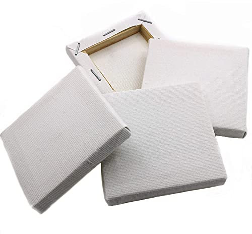 4 Mini Blank Framed Canvas Panels 7x7 cm Square Small Stretched 100% Cotton for Artists Painting with Acrylic Oil or Water Based Double Primed Pre-Stretched Frame Boards