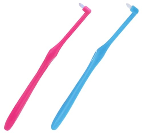 2-Pack Interspace Compact Soft Toothbrush - Single Tufted Gum Brush for Sensitive Gums & Deep Cleaning - Medium Gum Care - Precision Plaque Removal - Light Blue & Pink
