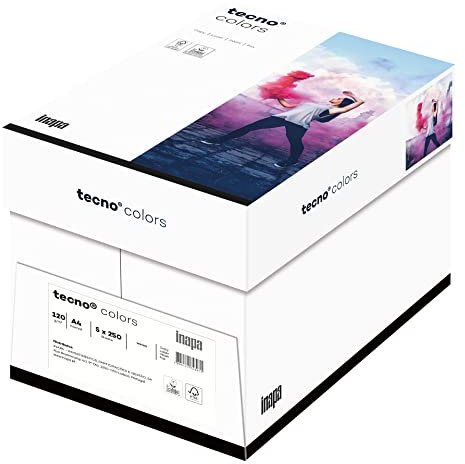 inapa farbiges Druckerpapier, buntes Papier tecno Colors: 120 g/m², A4, 1.250 Blatt (5x250), weiß