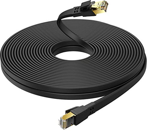 Ercielook Cat 8 Câble Ethernet 15m – Câble Réseau 40Gbps 2000MHz Plat STP RJ45 LAN Câble Compatible avec Routeur Modem Switch - Noir