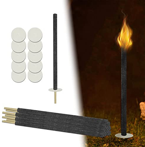Froadp 10 pièces Torches de Cire pour l'extérieur Durée de Combustion 100min Naturelle avec Protection pour Mains et Poignée Extra Longue pour Jardin en Plein Air Randonnée Camping Pâques (∅3x72cm)