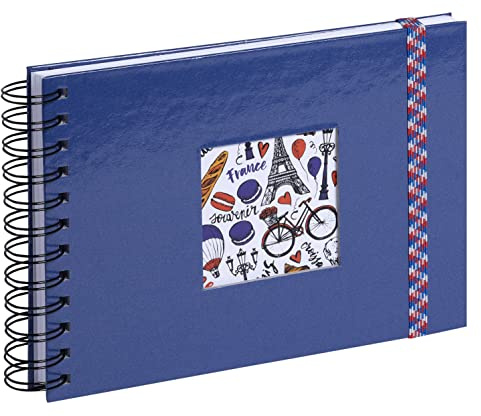 Exacompta 15136E Fotoalbum mit Spiralbindung FRENCH'CLASS 50 Fotos 50 weiße Seiten Format 23 x 16 cm blauer Einband aus beschichtetem Papier mit einem Gummiband zum Verschließen