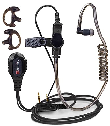 Covert Acoustic Tube Earpiece with Mic for Baofeng UV-5R Walkie Talkies, Surveillance Headset and PTT Compatible with 2 Way Radios Brands Baofeng and Kenwood, Puxing, Wouxun (Black)