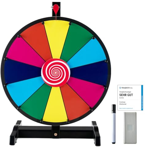 COSTWAY Ruleta de La Suerte de Mesa Giratoria de 38 CM, Ruleta de Juego con Marcador Borrable, Borrador, Base Antideslizante, Superficie de Pizarra Borrable, 12 Ranuras (15 Pulgadas)