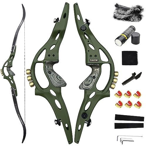 HNZMDY 62 ILF Takedown Recurve Bogen Set für Erwachsene 30-60lbs Jagdbogen mit ILF Bogen Griff und ILF Bogen Gliedmaßen Sportlicher Wettkampf Bogen Rechtshand (30lbs, Dunkel Grün Satz 1)