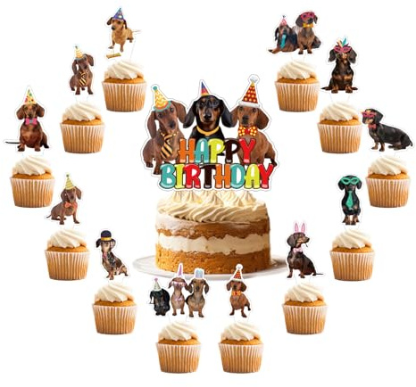 25 Pcs Dachshund Cake Décorations Dachshund Cake Topper Cupcake Toppers pour Dachshund Dog Décorations D'anniversaire Dachshund Fournitures De Fête Décorations De Fête