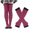 JIHUOO Women's Striped Knee High Socks and Gloves Knitted Long Socks Arm Warmers Stretch Over Knee Stockings Fingerless Mitten Gloves Hot Pink Black
