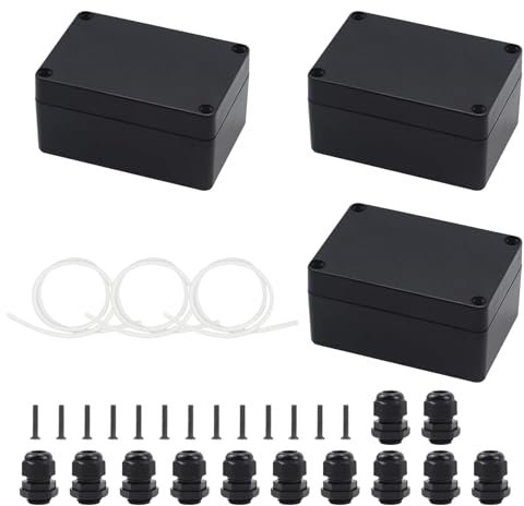 OMIGA 3 Stück Abzweigdose Schwarz 100 x 68 x 50 mm Verteilerdose IP65 Wasserdichte Abzweigdose Aufputz Verteilerdose und 12 Anschlüsse M16 für Ø4-8 mm Kabel