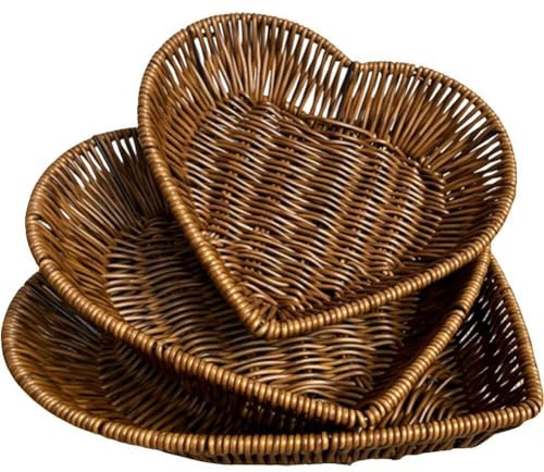 Tsffae 3 st/set vävda brödkorgar, hjärtformade flätade korgar mat servering frukt grönsaker diverse förvaringskorg för hem, kontor, restaurang, bageri