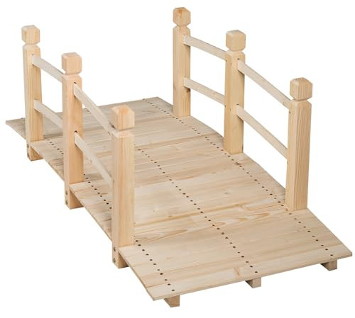 SOARS Holzbrücke mit Geländer, Gartenbrücke aus Fichtenholz, stabile Teichbrücke bis 100 kg belastbar, 150 x 67 x 55 cm, Zierbrücke begehbar, Dekobrücke für Garten, Teich & Bach (Natur)