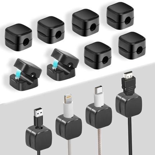 Tcnzdy Lot de 12 supports de câbles, organiseurs de câbles, réglables, auto-adhésifs, pour table de chevet/câble de charge/HDMI/USB/câble audio (noir)