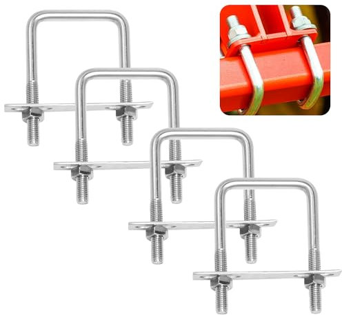 4 Stück U Bügel 65mm x 80mm Edelstahl M8 U Bolzen, U-Schrauben mit Gewinde mit 4 Gegenplatte und 8 Muttern, Bügelschelle Bügelbolzen für Abschleppen Von Autos Schiffen Reparatur Rohr Befestigung