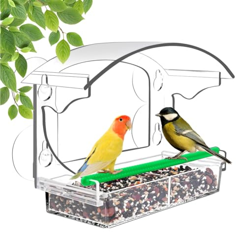 OFFCUP Mangiatoia per Uccelli da Finestra, Mangiatoia Uccellini Appeso Mangiatoia per Giardino, Mangiatoia per Uccelli Selvatici Trasparente di Mangime per Uccelli da Giardino Esterno 25x9.5x18cm