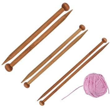 6 Pcs Bamboo Knitting Needles Set - Different Sizes Single Pointed Long Wooden Needles for Children's Hands, DIY Handmade Wool Sweater Scarf, Beginner (6/8/10mm*25cm)