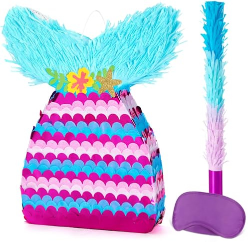 WERNNSAI Mermaid Pinata - Ocean Party Pinata with Blindfold and Bat for Kids Girls Mermaid Birthday Party Decoration Purple Game Supplies Baby Shower Celebration