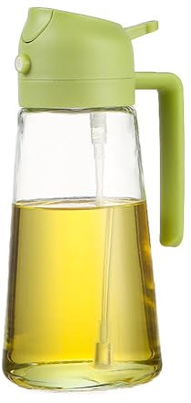 Genérico 470 ml 2 en 1 Dispensador y pulverizador de aceite, Vertedor Dispensador y Pulverizador de aceite de oliva para cocina, Cocinar, freidora de aire, ensaladas, barbacoas, etc. (Verde oliva).