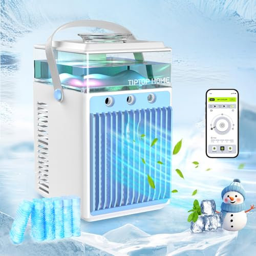 Climatiseur Portable USB Mini Brume Fraîche Refroidisseur d'Air 5 en 1 Ventilateur Humidificateur Mobile Sans Évacuation 800ML Air Cooler Fan Écologique et Silencieux