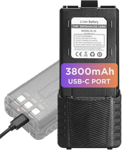 BAOFENG BL-5L utökat batteri med USB-C-laddningsport, kompatibel med UV-5R UV-5RTP UV-5R 8W UV-5R+ Plus UV-5G UV-5G Pro GT-5R GT-5R Pro, originalpaket, svart