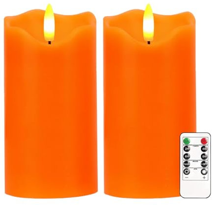 AVEKI Flameless Candle Light, Set of 2 6x3 Flickering Christmas Flameless Candles with Remote & Timer, Dimmable Real Wax Pillar Candles Battery Operated, Decor for Home Xmas (Orange)