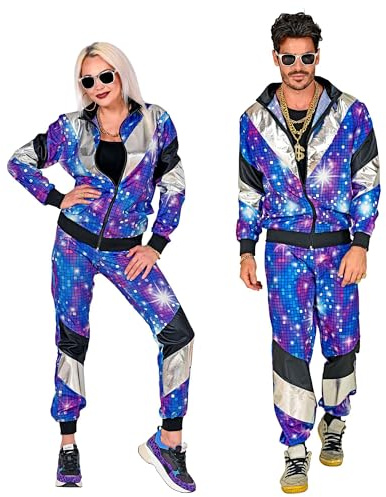 W WIDMANN MILANO Party Fashion - Survêtement fantaisie, style disco, tenue des années 80, survêtement de jogging pour le carnaval et les fêtes, Violet Dicso, XXXL