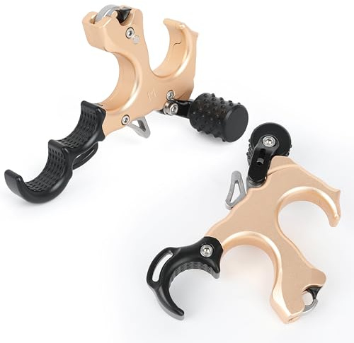 SHARROW Rilascio di Tiro con L'Arco Release Aids Ausili per Arco Compound 3 o 4 Dita Intercambiabili Alluminio Strumenti di Aiuto per Rilascio con Cordino da Polso (Oro)