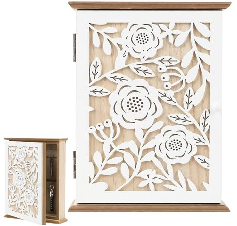 BlyeMichdi Cassetta Portachiavi In Legno, Scatola Chiavi Chiuso Ingresso Casa, Armadietto a Parete con 6 Ganci per Chiavi, Decorazione Vintage, per Ingresso, Corridoio, Ufficio, 26 × 20 × 6 cm