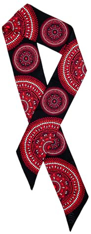 Seta Sole Nastro in 100% Seta Made in Italy, Foulard a Nastro 7,5 x 1000 cm, Mandala Disegnato a Mano, Rosso, Accessorio per Borse, Capelli e Polsi