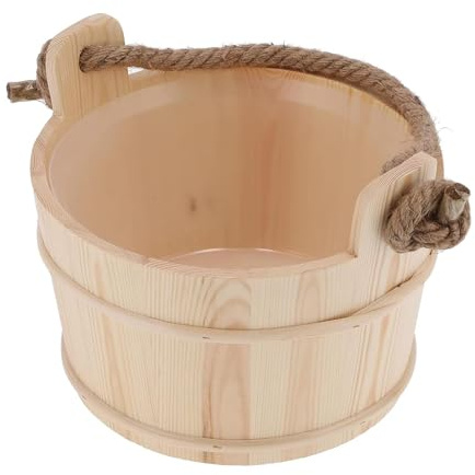 F Fityle Wooden Sauna Bucket Sauna Accessories Rope Handle Versatile Bath Supplies Pail Wooden Water Bucket for Bathroom Bathing Home