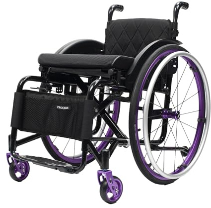 TRGCJGH rullstol vikbar ultralätt, vikbar transportrullstol, bärbar, aluminium reserullstol, självkörande, avtagbart fotstöd (lila, 40 cm sitsbredd)