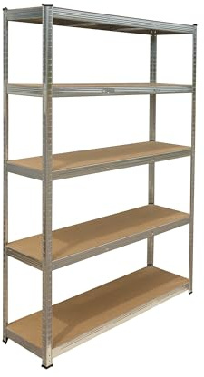 Relaxdays Kraftig lasthylla, 5 nivåer, HBT: 200 x 120 x 50 cm, upp till 875 kg, källare och garage, förvaringshylla, stål, silver