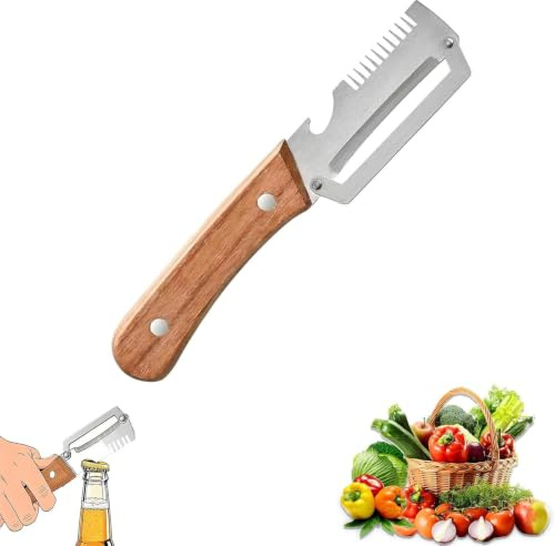 2 in 1 Pelapatate multifunzionale, bottiglia in acciaio inossidabile ultra affilato, impugnatura ergonomica antiscivolo in legno, pelapatate per frutta e patate polivalente, per (4)