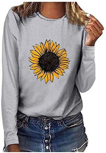 Generisk sommartröja dam lätt överdimensionerad sweatshirt dam bomull långärmad utan huva slip-skjorta med blommönster toppar vintage fritidsskjorta streetwear blus toppar rund hals tröja