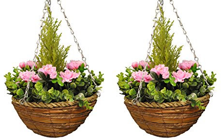 Selections Artificial Faux Flowers Azalea Hanging Baskets - Pack of 2