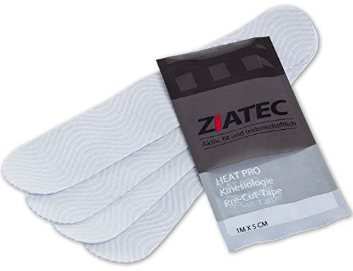 Ziatec HeatPro Pre-Cut Kinesiologie Tape | Wärme-Kälte-Effekt, Größe:1 m (25 cm x 5 cm), Farbe:1 x weiß