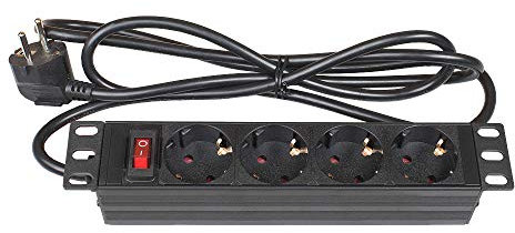 Good Connections - Regleta de 10 Pulgadas (PDU, 1HE) – Enchufe con protección de Contacto a 4 Tomas de Toma de Tierra – Interruptor, protección Infantil – Perfil de Aluminio – Negro