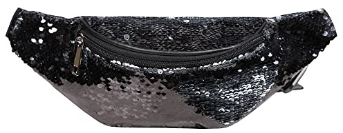 Excellanc – Gürteltasche Bauchtasche mit Pailletten schwarz Herren und Damen Geschenkidee Karneval Fasching 80er 90er