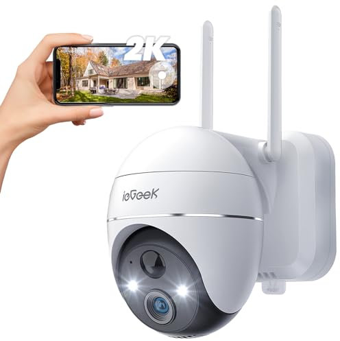 ieGeek 2K 360° Wireless Security Camera Outdoor with Color Night Vision, Rechargeable Battery CCTV Camera Systems, Home PTZ Wifi Camera, Motion Detection, Siren Floodlight,Voice Intercom,Remote Access