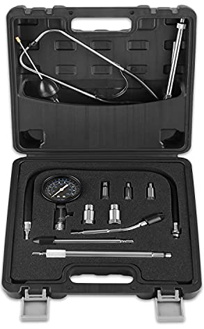 Lichamp 11pcs Compression Tester Adapter Kit, Automotive Engine Cylinder Leak Down Compression Test Motor Pressure Gauge, Include Engine Cylinder Stethoscope