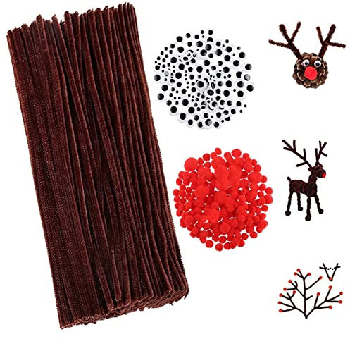 400 PCS Braune Pfeifenreiniger Set Zum Basteln, Weihnachten Chenilledraht Set Für Kinder