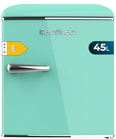 Cecotec Nevera Pequeña Frigorífico Retro Sobremesa 45L Bolero CoolMarket TT Origin 45 Green E. 55cm de Alto y 44,7cm de Ancho, Clase Energética E, Icebox y Tirador Cromado, Verde