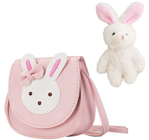 1 * Mini Messenger Bag Kaninchen Umhängetasche Umhängetasche PU Leder Handtasche Verstellbarer Schultergurt mit 1 Monoblock Kaninchen Anhänger geeignet für Dating Shopping Wandern Mädchen (Rosa), Rosa