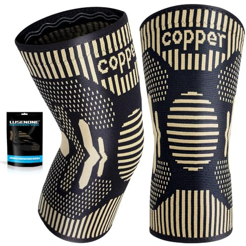 Kupfer Kniebandage Männer Damen 2 Stück - Kompression Kniestütze für Meniskus, Arthrose, ACL, Linderung von Knieschmerzen, Medizinischer Knieorthesefür Laufen,Sport Knee Support, L