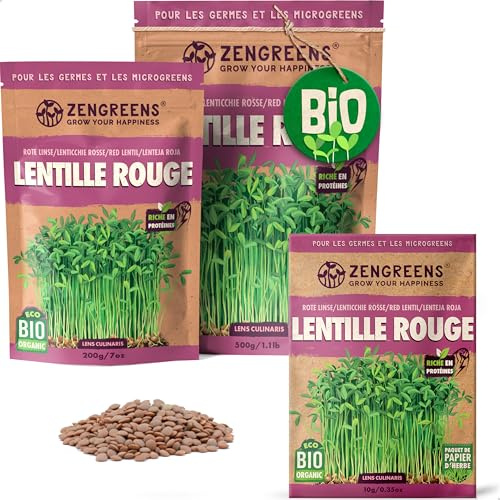 ZenGreens® - EKO Röd Lins Frön - Välj mellan 10, 200g och 500g - Röd Lins Frön med en grobarhet på över 97 procent - Groddar av Röd Lins Frön - Microgreens